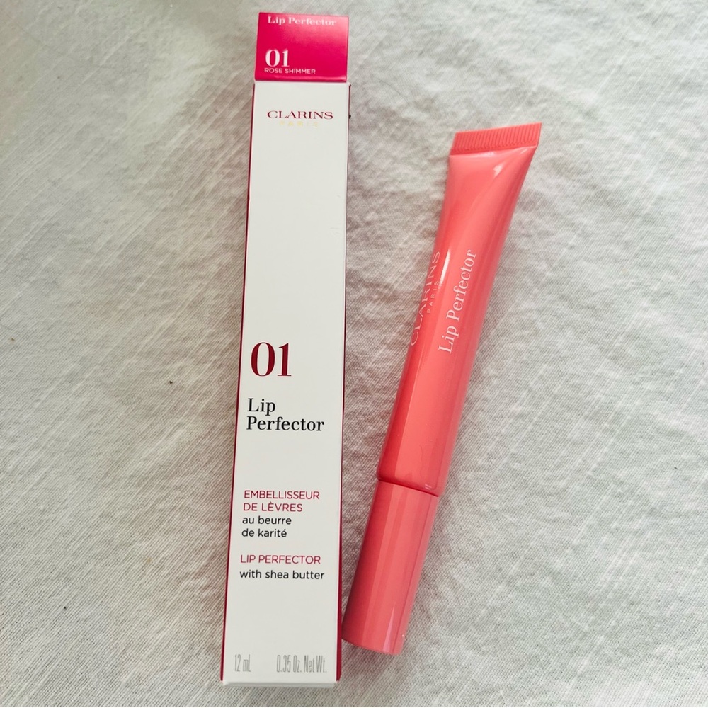 Clarins Lip Perfector - 01 Rose Shimmer NEW in box, Full Size